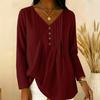Women's Pleated V Neck Long Sleeve Blouse Button Detail Casual Lightweight Top for Work or Everyday Wear