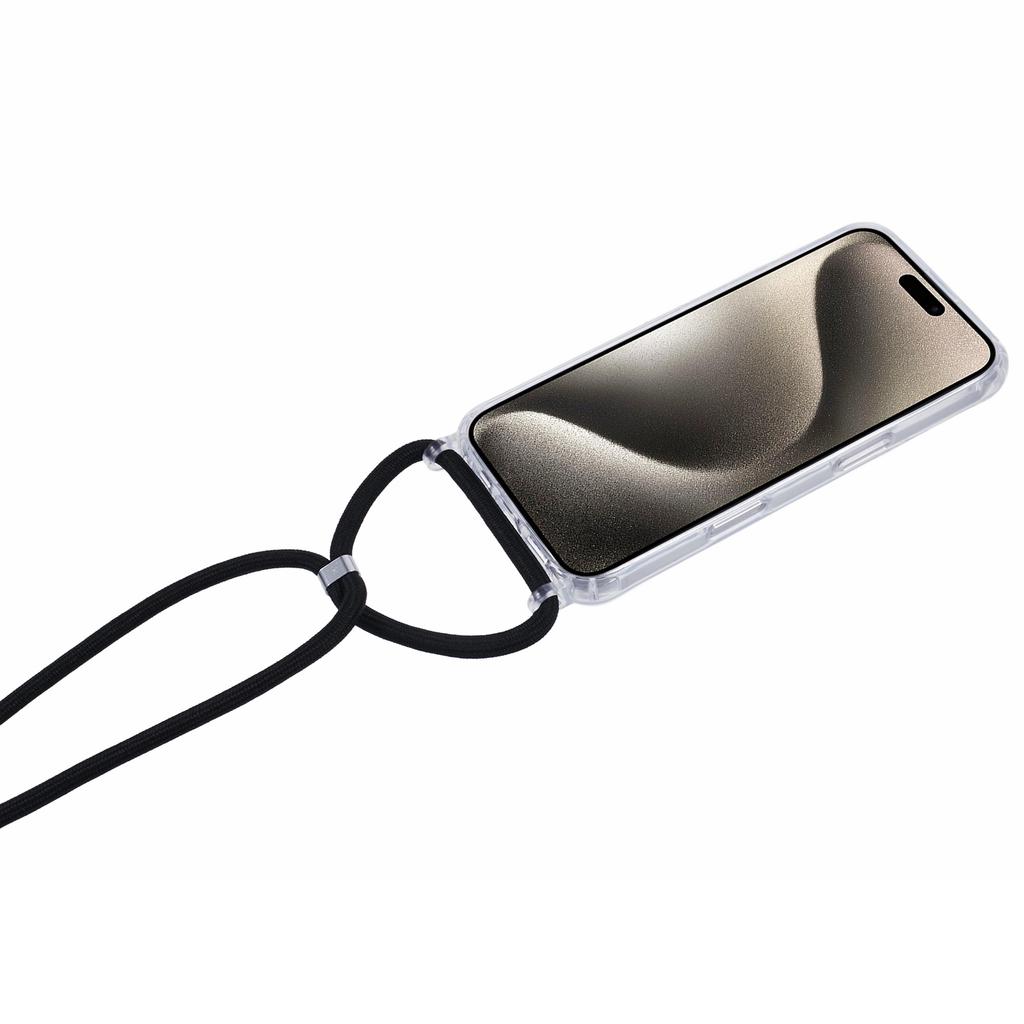 For iPhone 16 Pro Max Case TPU+PC Transparent Phone Cover with Adjustable Lanyard Strap