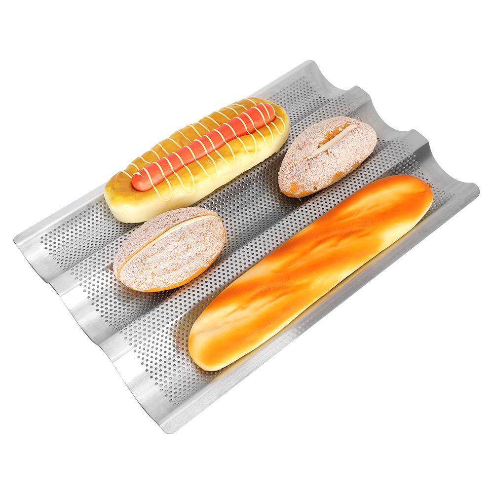3 Grooves French Bread Baking Mold Baguette Waves Baking Tray Pan Bread Baking Tool Silver