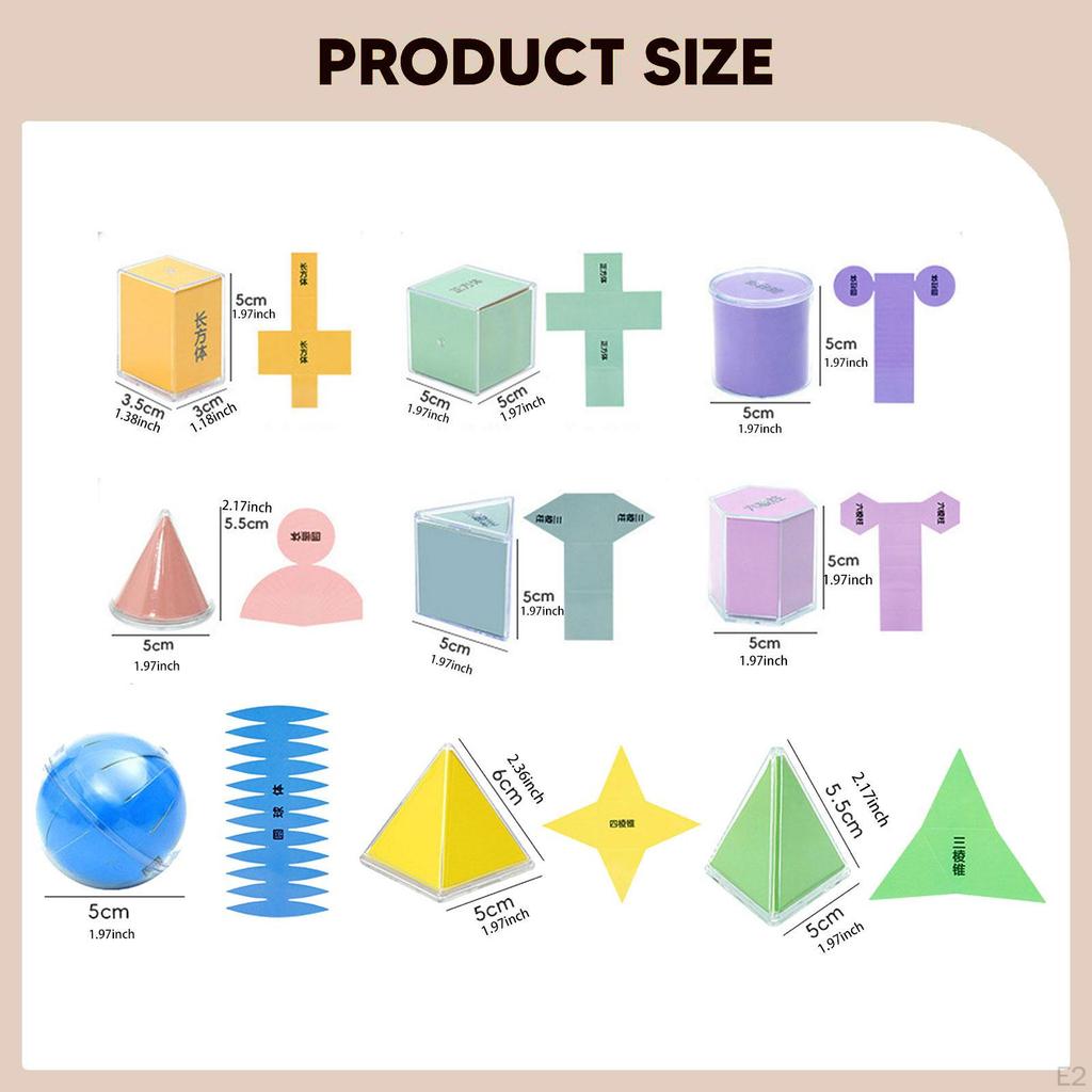 9 Pieces Geometric Solid Blocks Manipulatives Set with 3D Shapes Transparent Geometry Models
