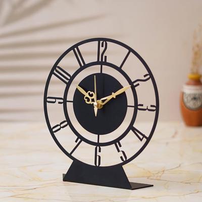 Modern Artistic Decorative Metal Table Clock, Desk Clock for Living Room, Dining Room, Office, Home Decor, Black
