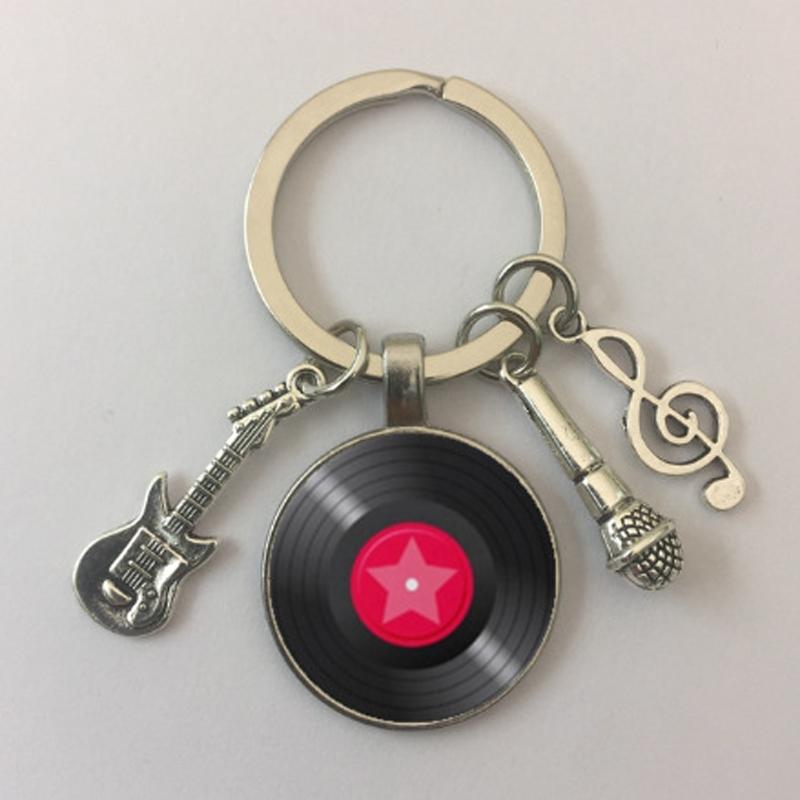 Creative Gramophone Music Keychain Ring Creative Charm Music Retro Vinyl Keychain Vinyl Record Picture Musician Accessories Gift