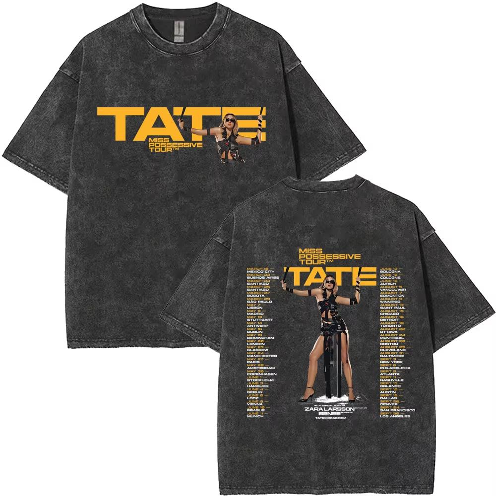 Gewaschenes Vintage Singer Tate Mcrae The Think Later Welttournee T-Shirt Herren Damen Modetrend Oversized T-Shirts Streetwear Unisex