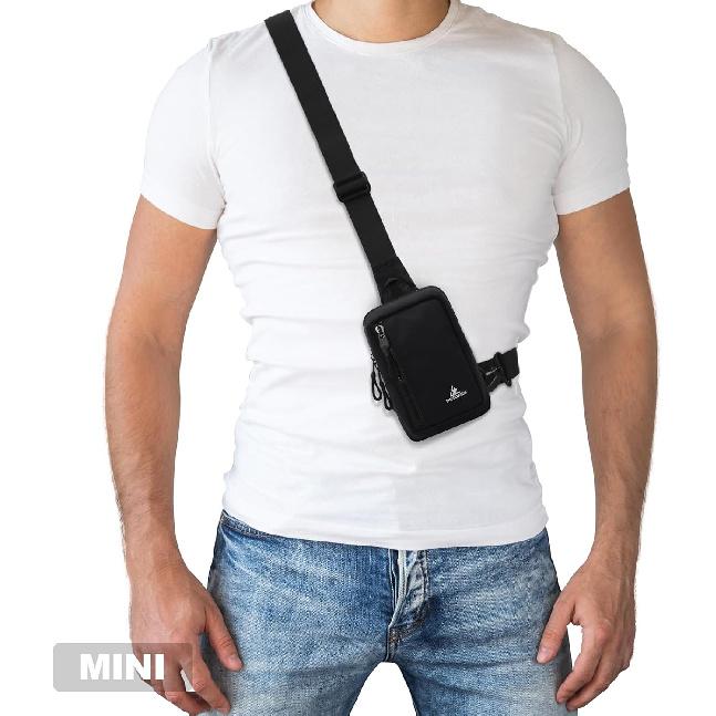 Peicees Mini Sling Bag for Men Small Crossbody Shoulder Bag, Mini Black
