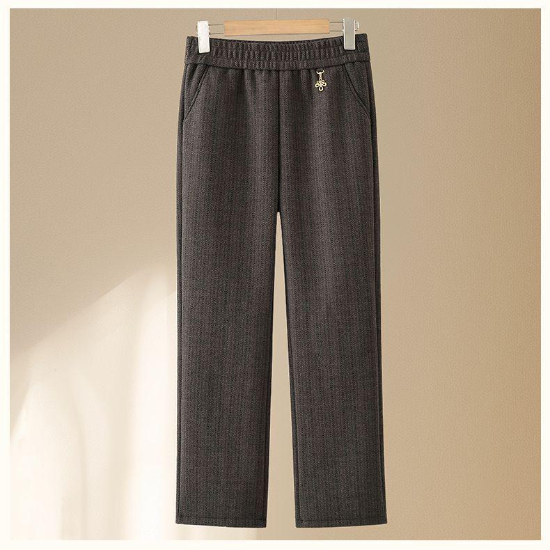 Women's High-Waist Elastic Stretch Pants - Winter Thickened, Loose Straight Fit for Middle-Aged & Elderly