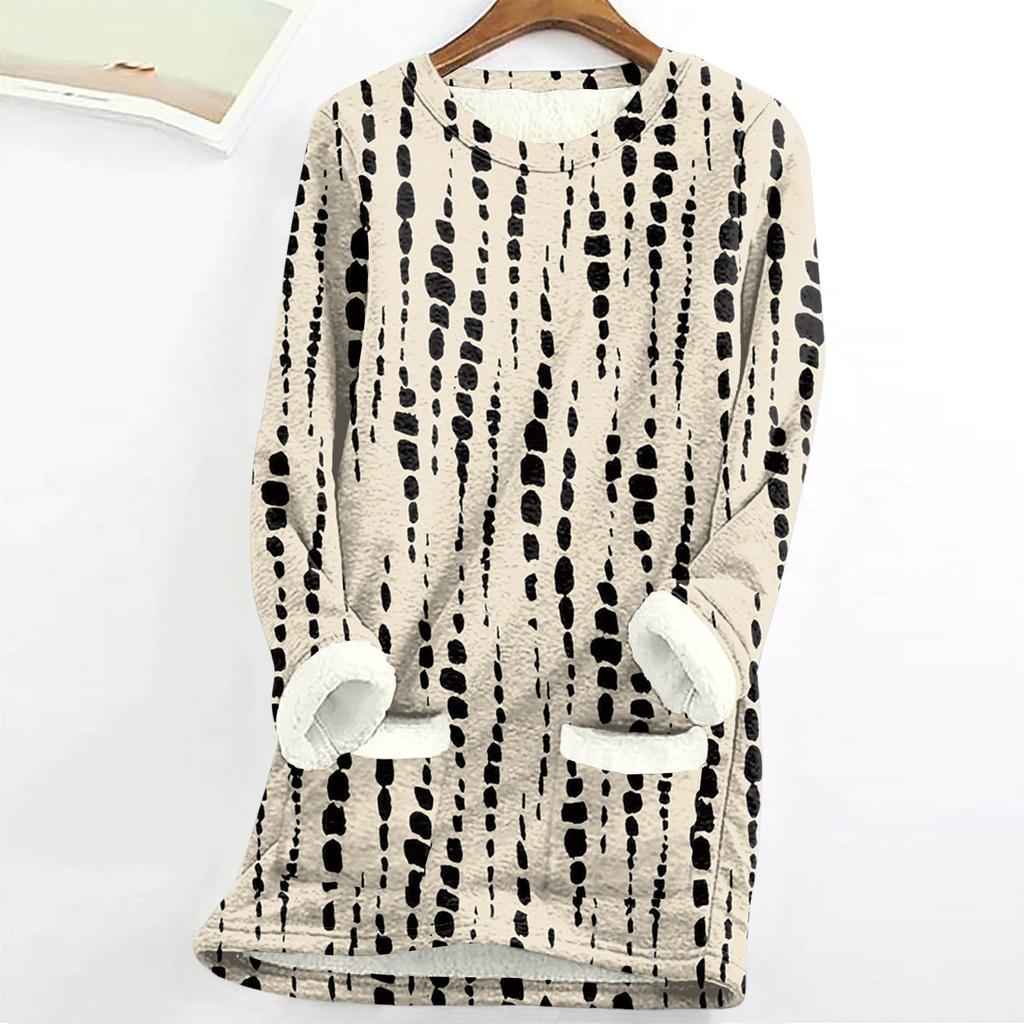 Dámský top s kulatým výstřihem s potiskem, zahuštěný plyšový kašmírový hřejivý dlouhý top