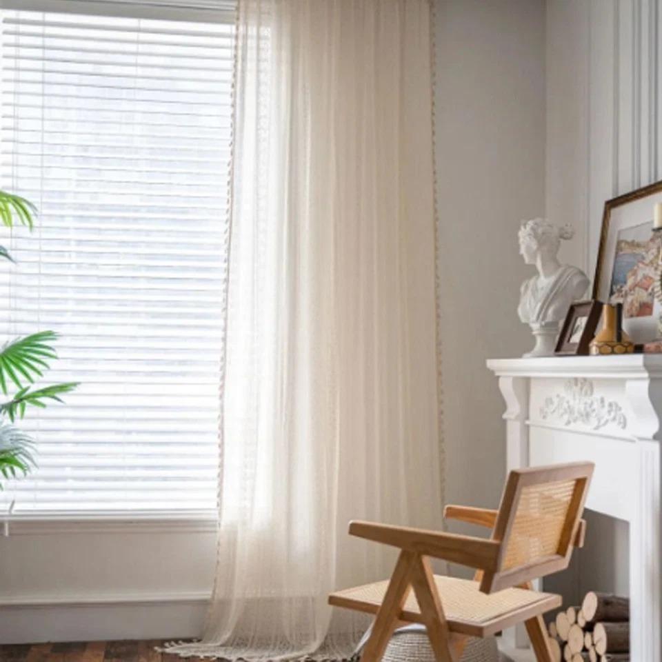 Vintage Boho Quasten Häkelgardinen Stangentasche Fensterpaneel Heim Zimmer Dekor