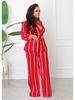 Women's Striped Printed Long-Sleeve Shirt Suit - Two-Piece Set