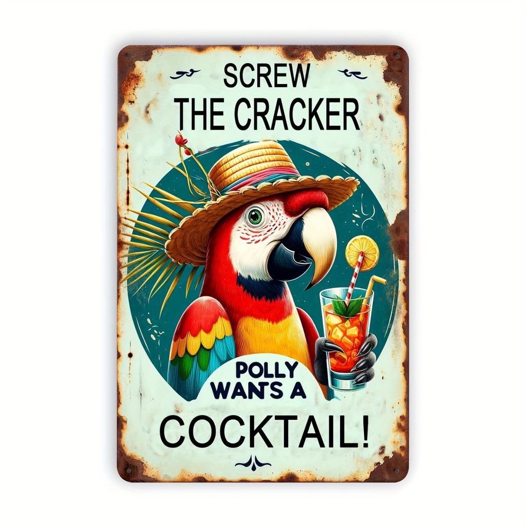 Parrot Cocktail Aluminum Metal Sign Perfect for Bars, Cafes and Resorts Decoration Bartender Collection and Entertainment Area