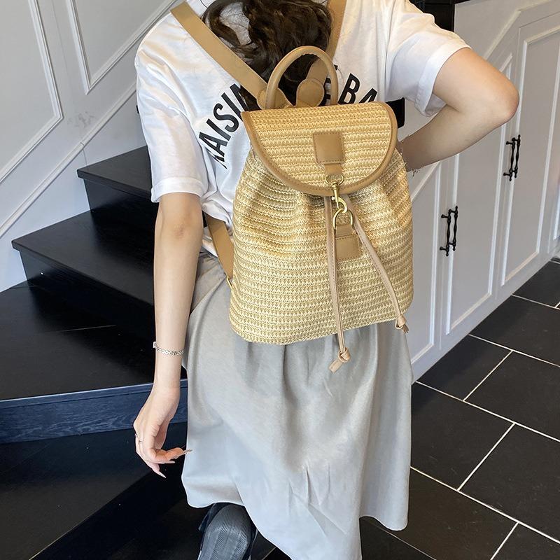 Woven straw bag women's large-capacity new summer leisure backpack student class travel backpack