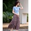 Women's Artistic Floral Pleated Knit Top and Skirt Set