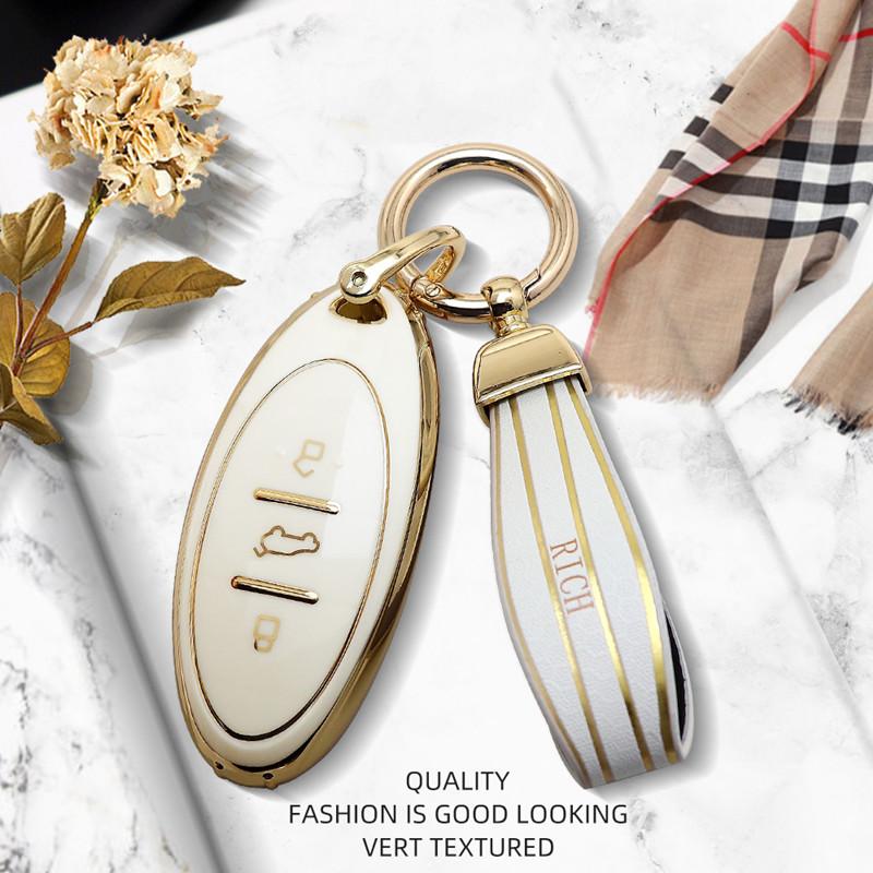 

Роскошный чехол для дистанционного ключа с 3 кнопками и золотым краем, полное покрытие для FAW Besturn T33 T77 T99 B70 T55, брелок для авто B With Keychain