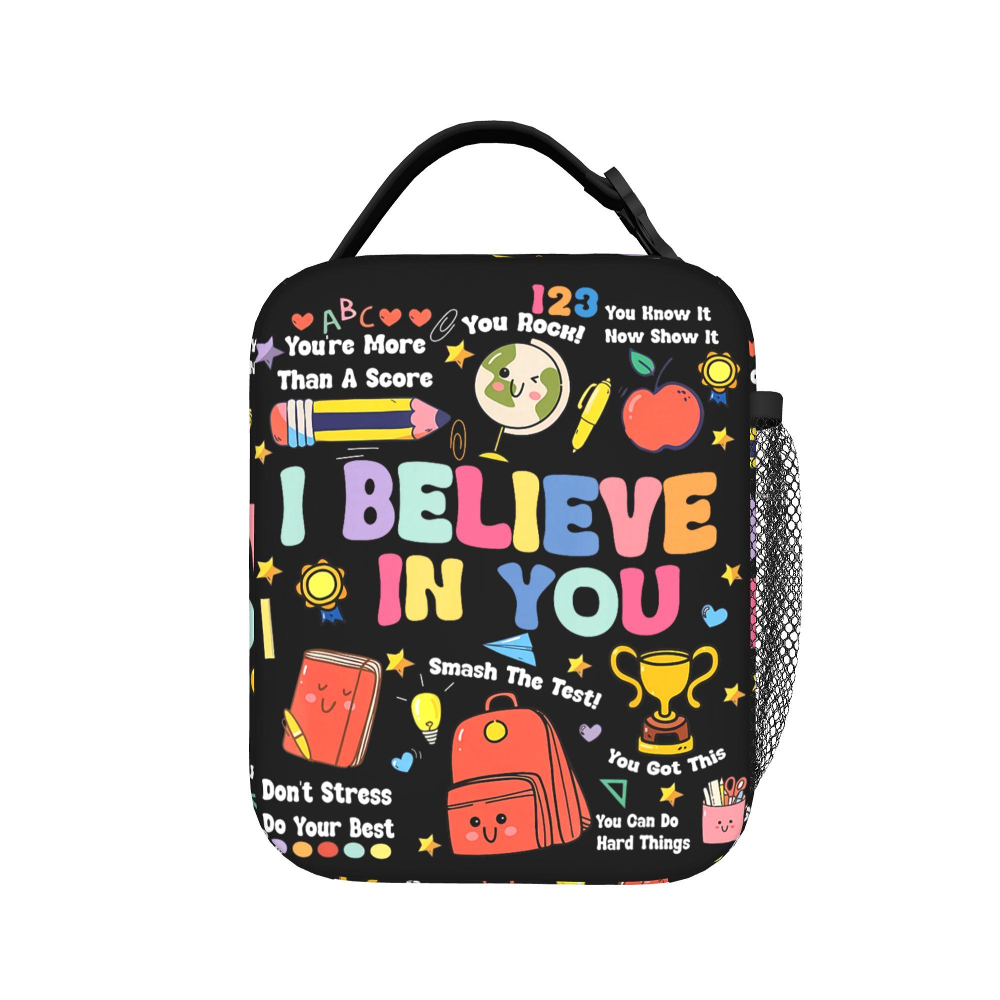 Groovy Test Day Teacher I Believe in You Shirt Testing Day Lunch Bag For Girls Lunch Box Fashion Insulated Thermal Lunch Bags One Size