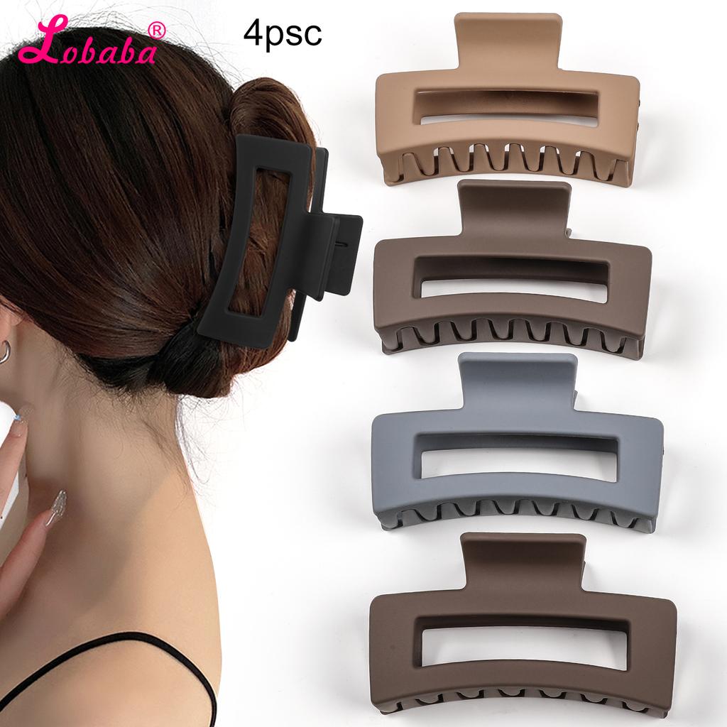 4 Pcs Warm Color Big Hair Claw Clips 3.3" Non-slip Square Matte Banana Clips for Women,Strong Hold Jaw Clips for Thick Thin Hair