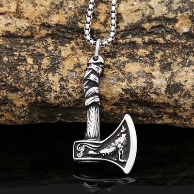 Jongens roestvrijstalen ketting wolf kraai dubbelzijdige bijl hanger hanger titanium staal sieraden accessoires