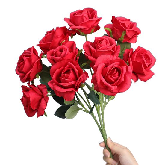 Artificial Rose 10 Head UV Resistant Fake Silk Flower Valentine's Day Wedding Party Table Centerpiece DIY Vase Faux Bloom Decoration