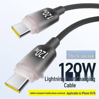 120W Dual Type-C Fast Charging Cable 6A for Apple 15/16, Huawei Laptops, and Mobile Phones
