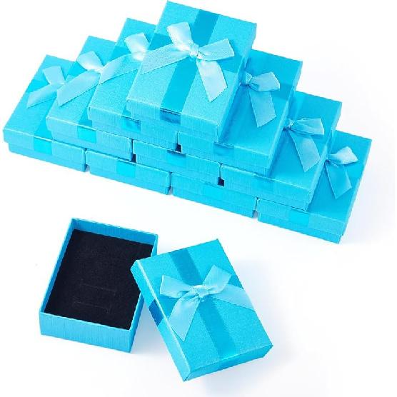 Craftdady 12 Pack Light Sky Blue Jewelry Boxes, Small Rectangle Paper Jewelry Present Boxes with Lids Bowknot Necklace Pendant Ring Earring Packing