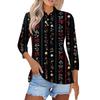 Women's Fashion Casual Button 3/4 Sleeve Vintage  Print Lapel Top