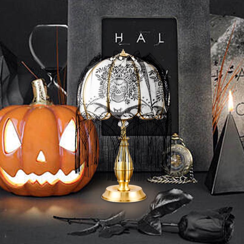 Decoración de Fiesta de Encaje para Halloween: Pantalla de Lámpara de Cortina de Murciélago y Calavera