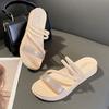 Fashion Apricot Women's Slippers and Ladies Sandals Thick Rhenstone Shoes on Beach Slides Word Indoor Outside Platform Open Toe Vip 39 W