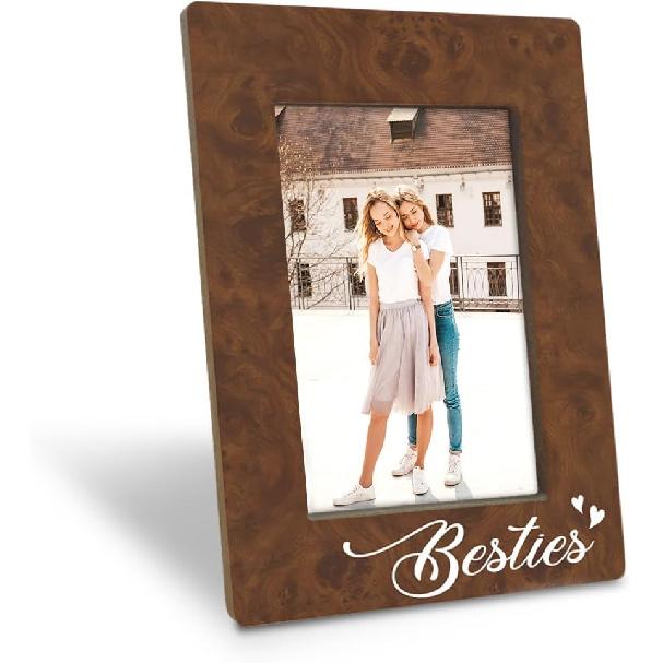 Besties Picture Frame, Rustic Wood Grain Photo Frame Fitting a 4 x 6 Inch Photo for Tabletop Display, Gifts for Best Friends