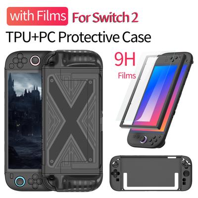 Handle Grip Shell for Switch 2 Joy-Con Controller Shockproof TPU Protective Case Anti-scratch Cover with Screen Protector Film