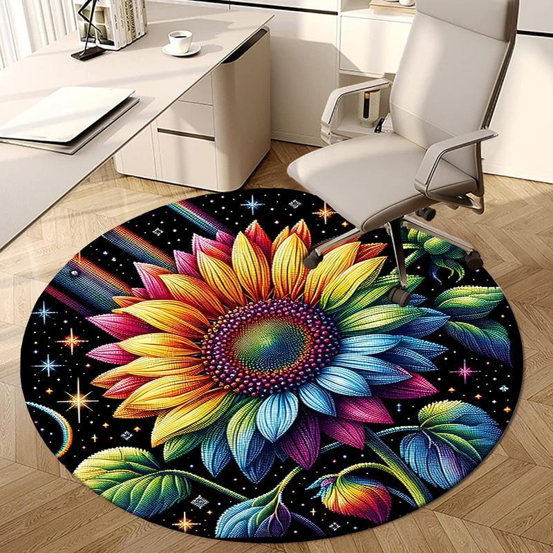 1pc Office Carpet Chair Mats Rainbow Sunflower Mandala Perfect for Decorating Office Chairs, Living Rooms, Or Bedrooms
