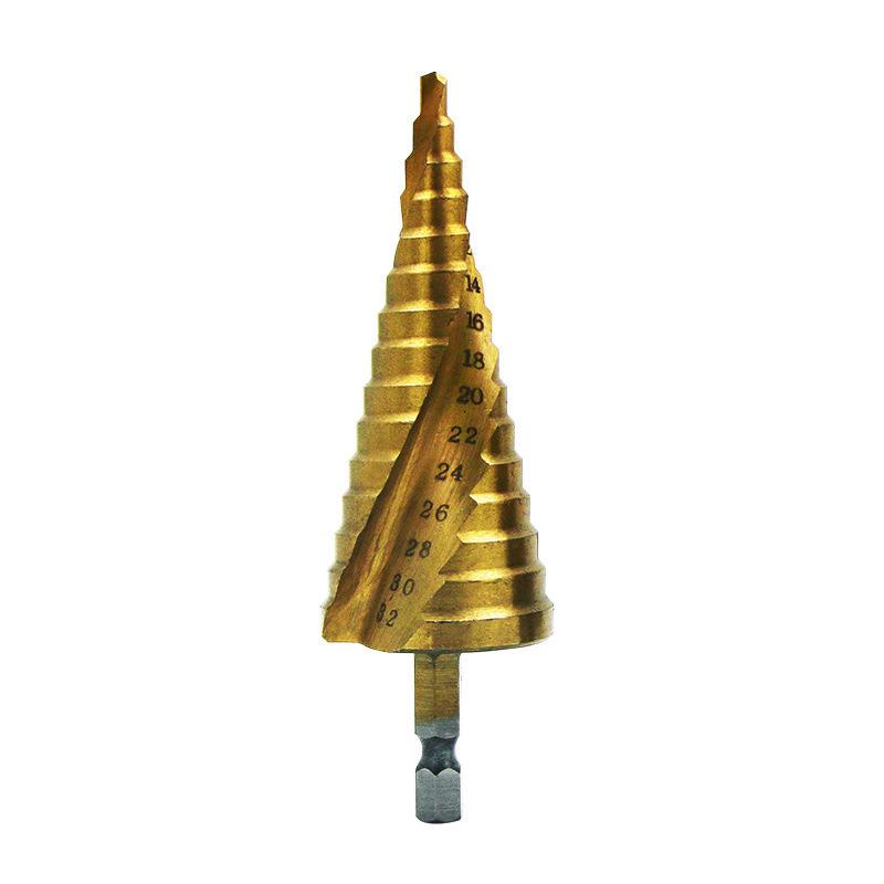 4-32mm Titanium Plated Spiral Step Drill Bit with Hex Shank for Hole Enlargement