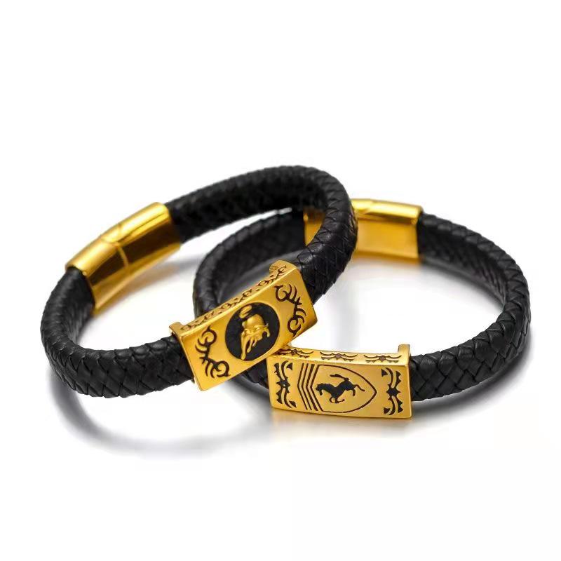 Ox-Themed Leather Cord Bracelet: Vietnamese Sand Gold Ethnic Style for Men's Fashion - Instant Success Charms