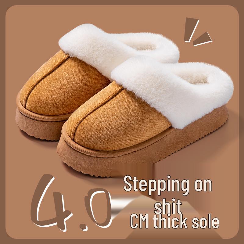 Women's Indoor Thick-Soled Cotton Slippers: Non-Slip, Warm, Odor-Proof, Waterproof, Plus Velvet, Perfect for Postpartum and Winter Wear.