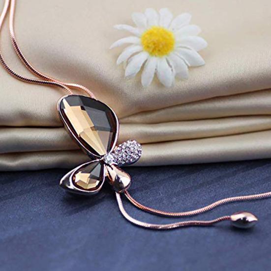 

Women Rhinestone Inlaid Butterfly Tassel Pendant Long Chain Necklace Jewelry синий