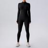 Tuta da Yoga Senza Cuciture a Manica Lunga con Zip e Pantaloncini Modellanti in Vita