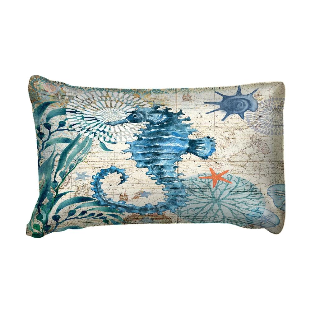 Comforter Mediterranean Style Sea Horse Bedding Set Double Print Starfishseaweed Blue Duvets Set Comforter With Pillow Shams