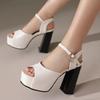 Plus Size Smooth Glossy Patent Leather Peep Toe Sandals With Platform Ultra-High Thick Heel Ankle Buckle Women's Sandals