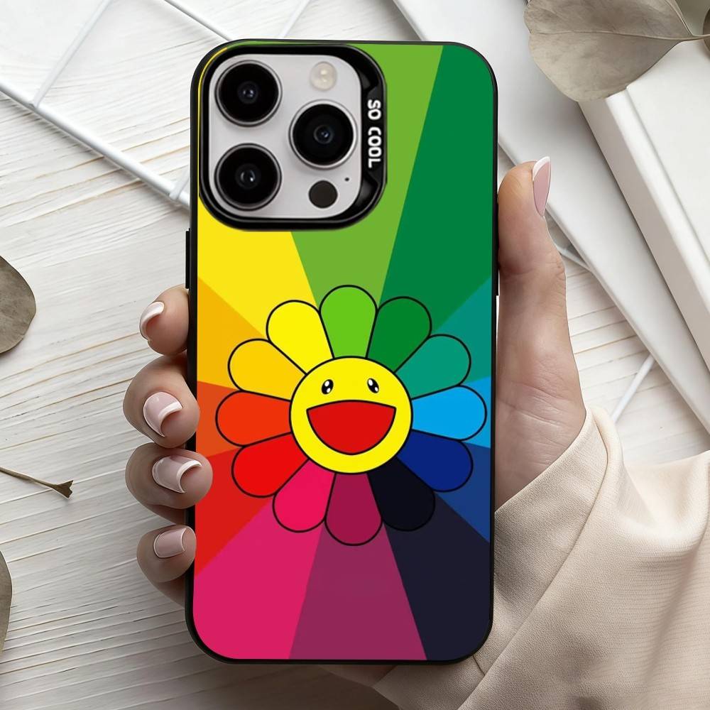 Takashi M-Murakamis F-Flowers Phone Case For iPhone17,16,15,14,13,12,11 Plus,Pro Max Candy Silver Plated Inside Cover