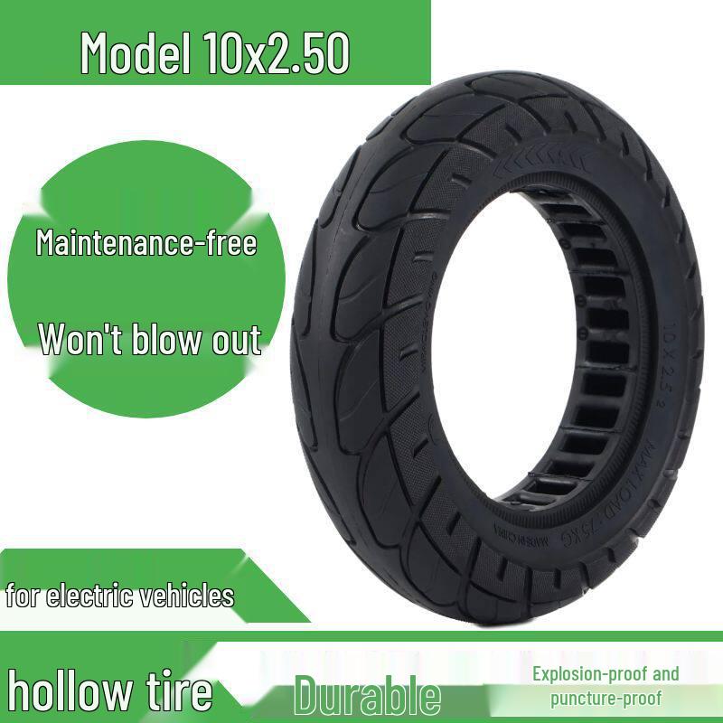 10-Inch Solid Rubber Explosion-Proof Tire for Electric Scooter (10x2.50 or 10x2.125) - No Inflation Needed