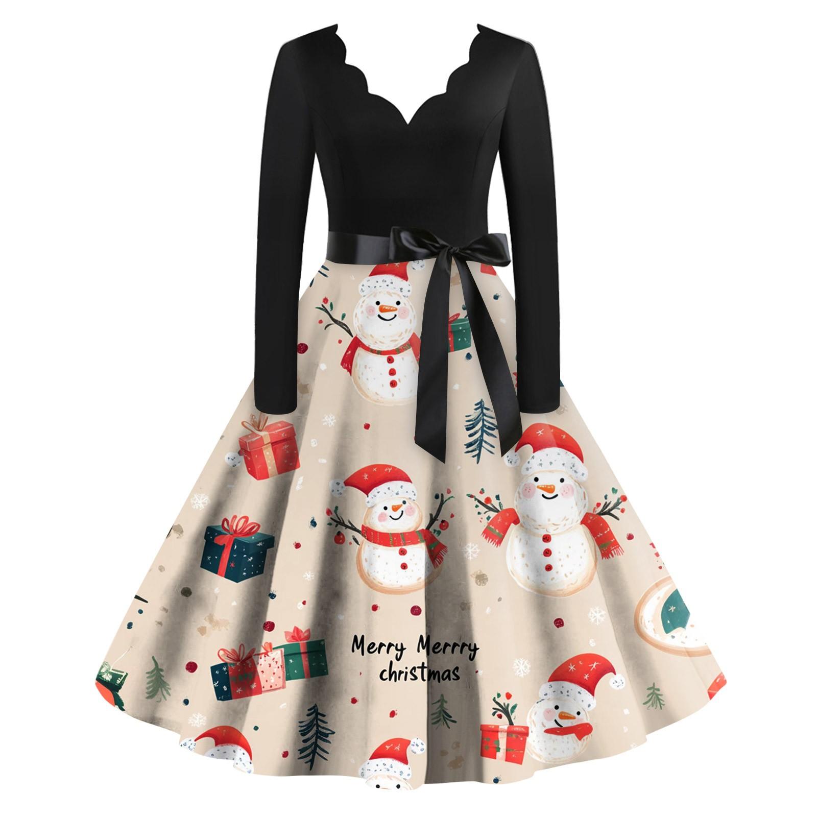 

Женское повседневное модное рождественское платье с V-образным вырезом в винтажном стиле S хаки