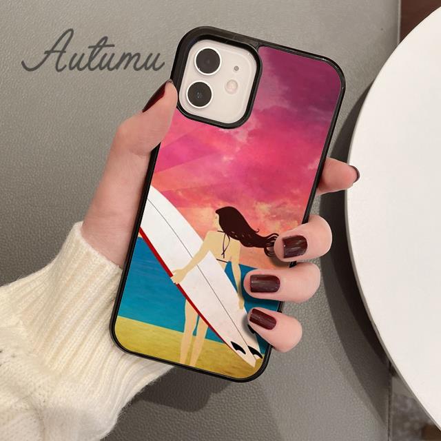 HAWAII BEACH SURF GIRL SURFING ART Phone Case for iPhone 17 Air 15 16 16e 11 12 13 14 Pro Max Plus Cover coque Fundas