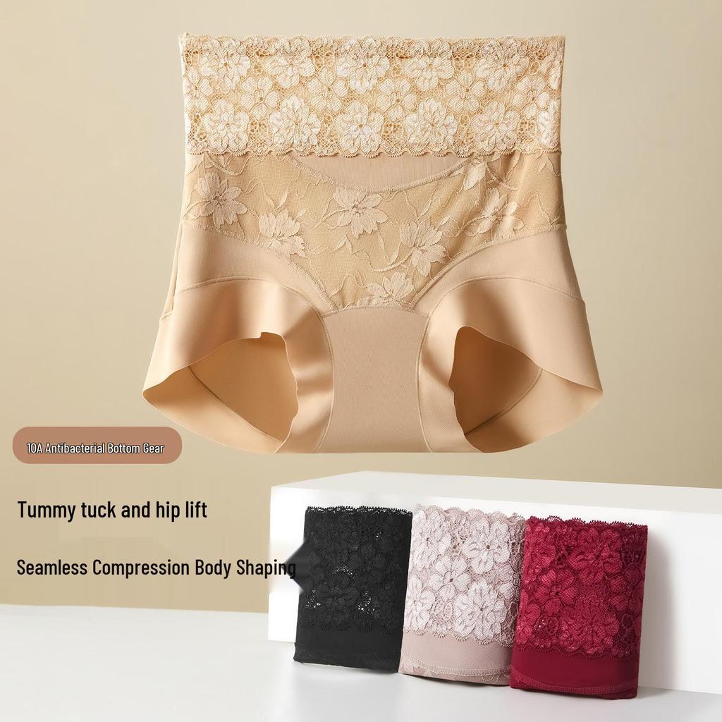 National Style Seamless High-Waisted Tummy Control Lace Pants - Sexy, Comfortable, Butt-Lifting Mulberry Silk