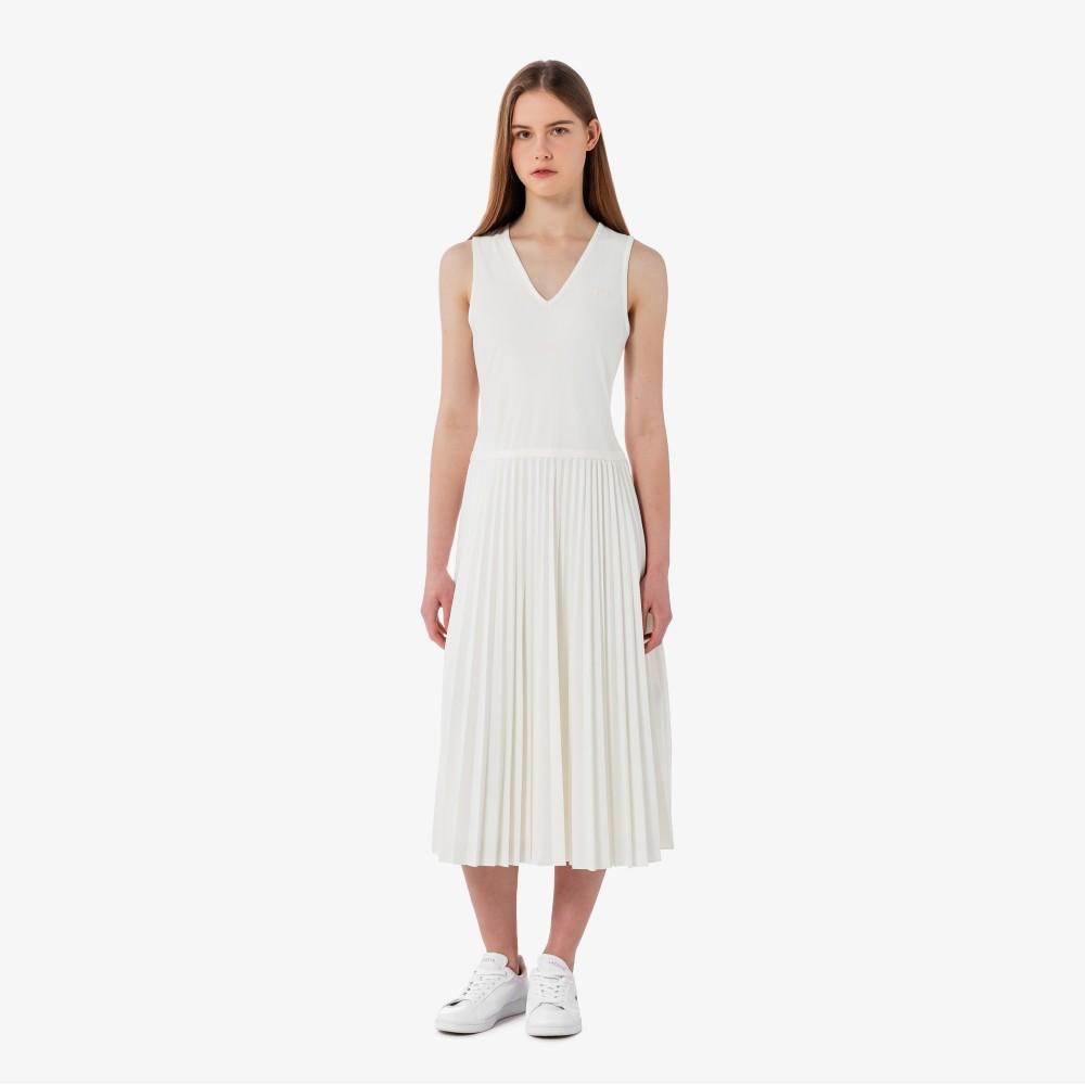 [Lacoste] Women s V-Neck Sleeveless Pleated Dress EF8849-56G70V 34