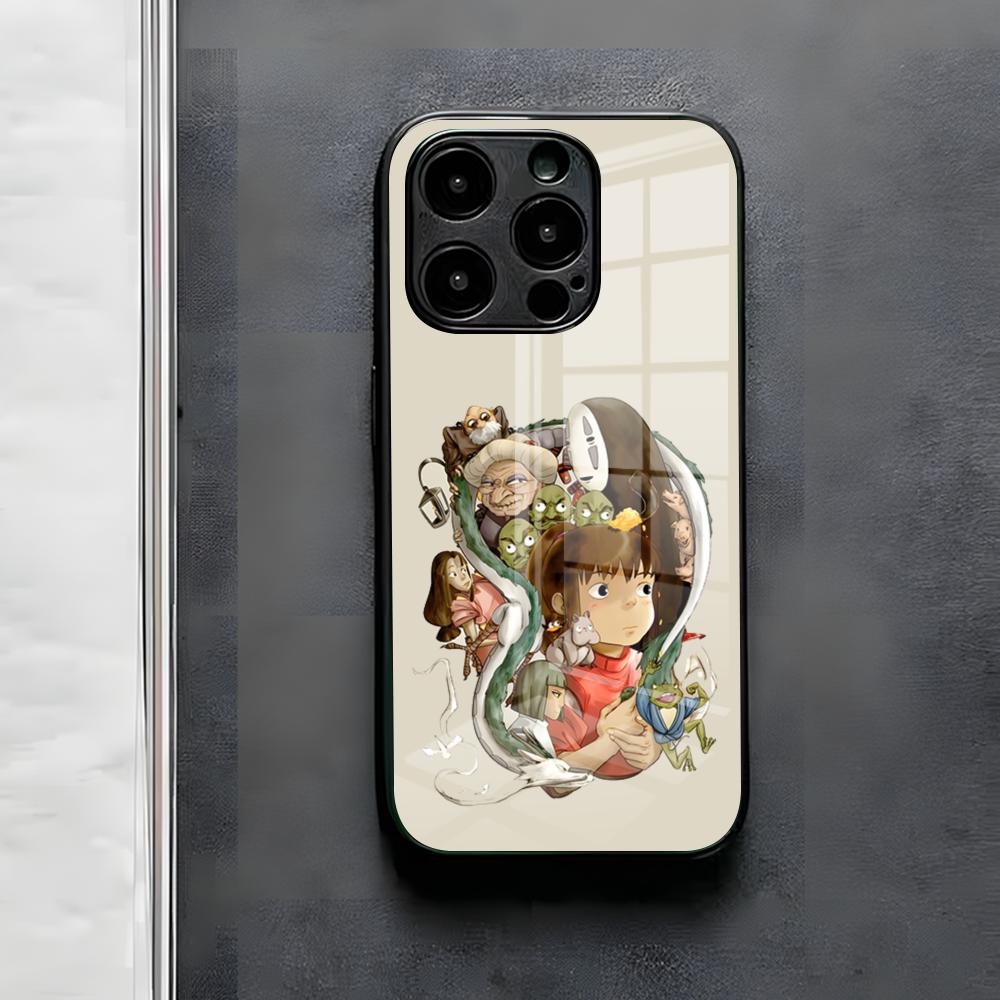 S-Spirited CARTOON A-Away Phone Case For IPhone 17 Air 16 E Pro Max 15 14 13 Mini 12 Pro 11 Max Plus Black Glass Cover