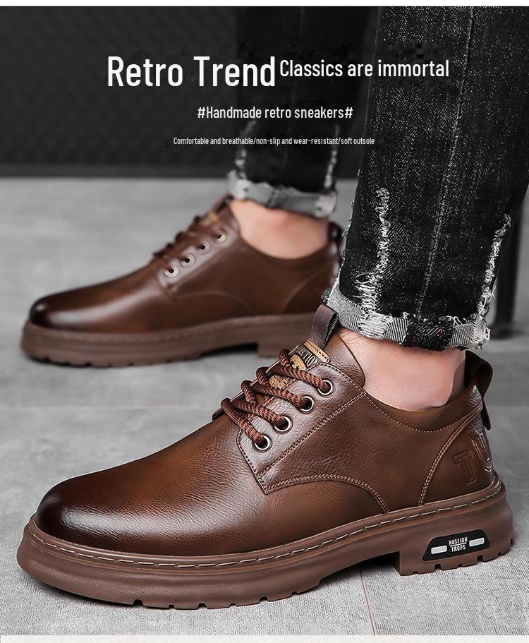 Men's Retro Leather Lace-Up Shoes - Handmade, Soft Bottom, Breathable, Business Casual
