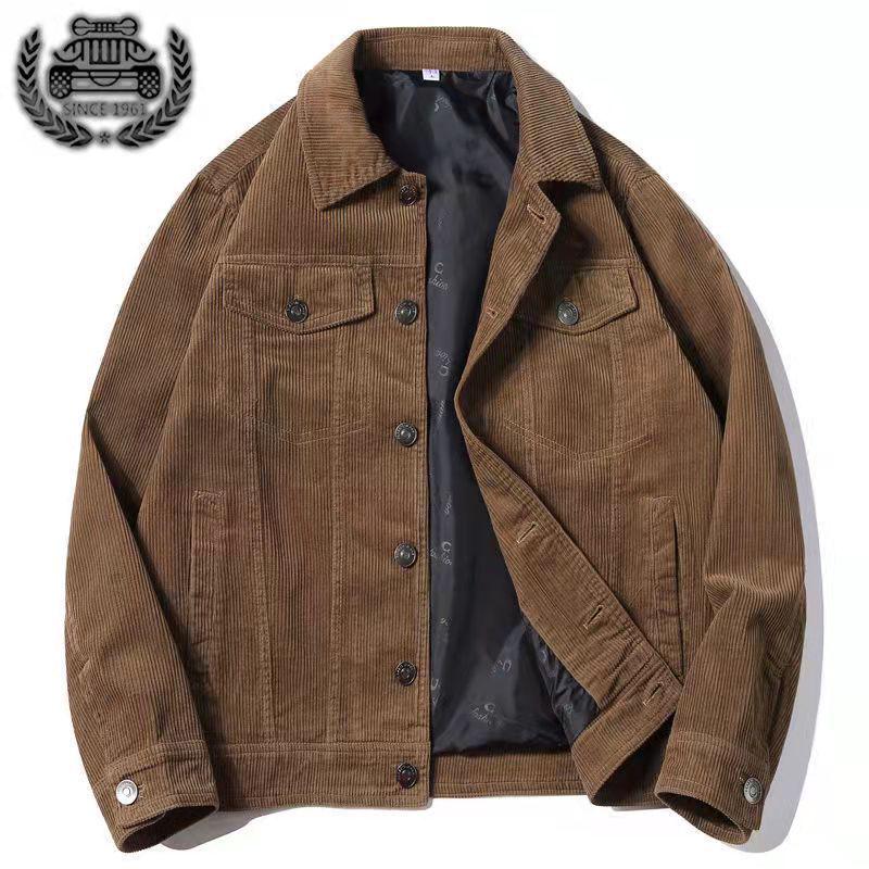 Men's Retro Corduroy Lapel Jacket - Spring/Autumn Casual Workwear, Loose Fit Pure Cotton