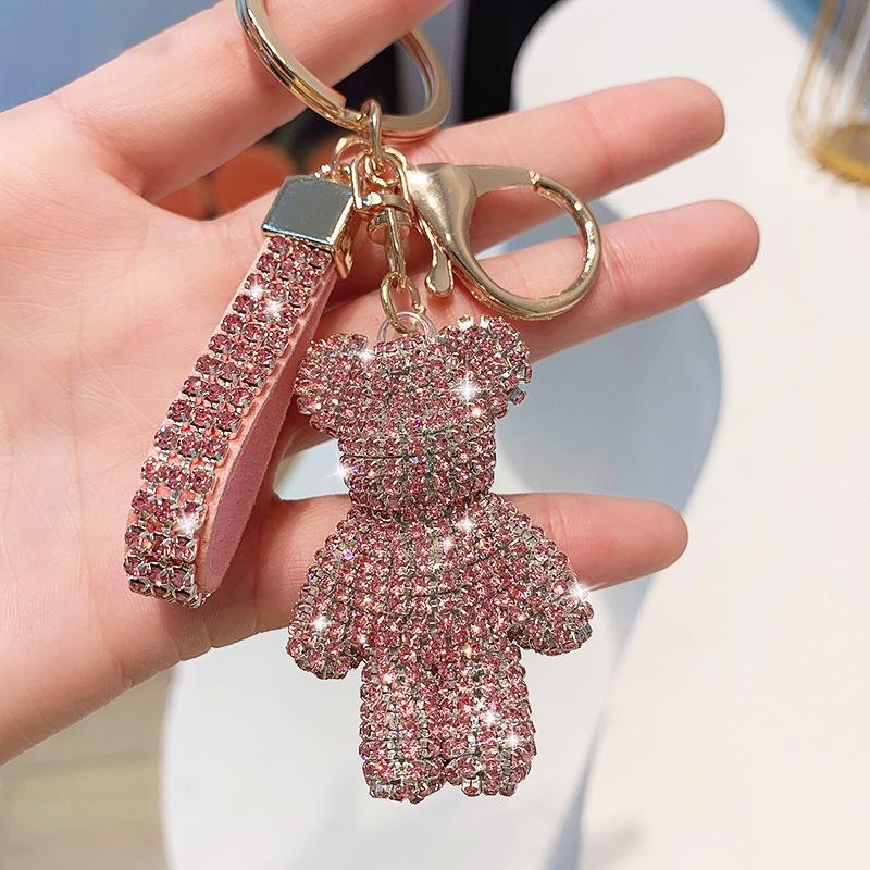 Creative Diamond bear Car Keychain hand-made luxury keychain rhinestone keychain Bag Pendant Doll girl gift pendant