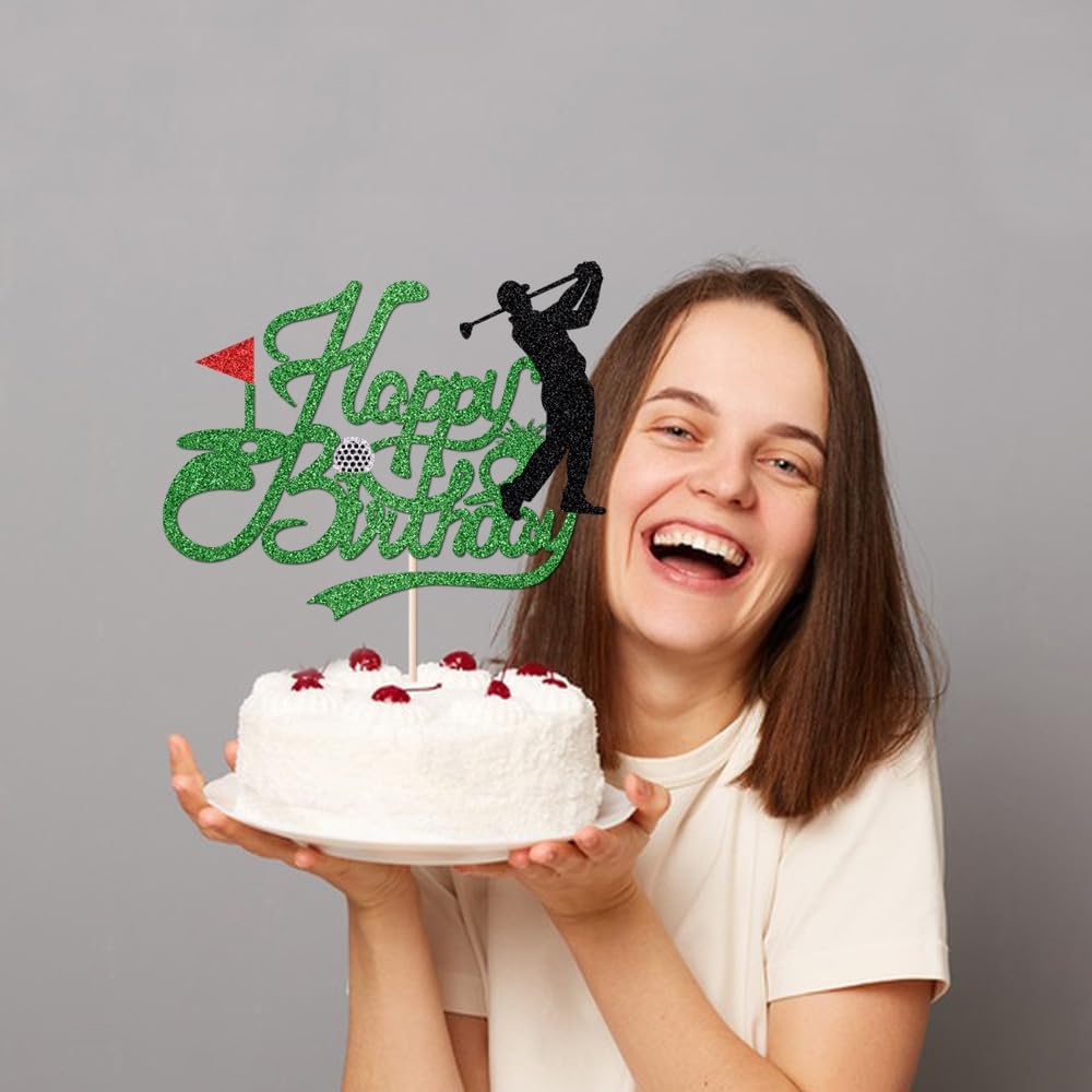 Topper Torta Buon Compleanno Golf Pallina da Golf Giocatore Decorazioni Torta Glitter Topper Torta Buon Compleanno Sportivo Decorazioni Festa a Tema
