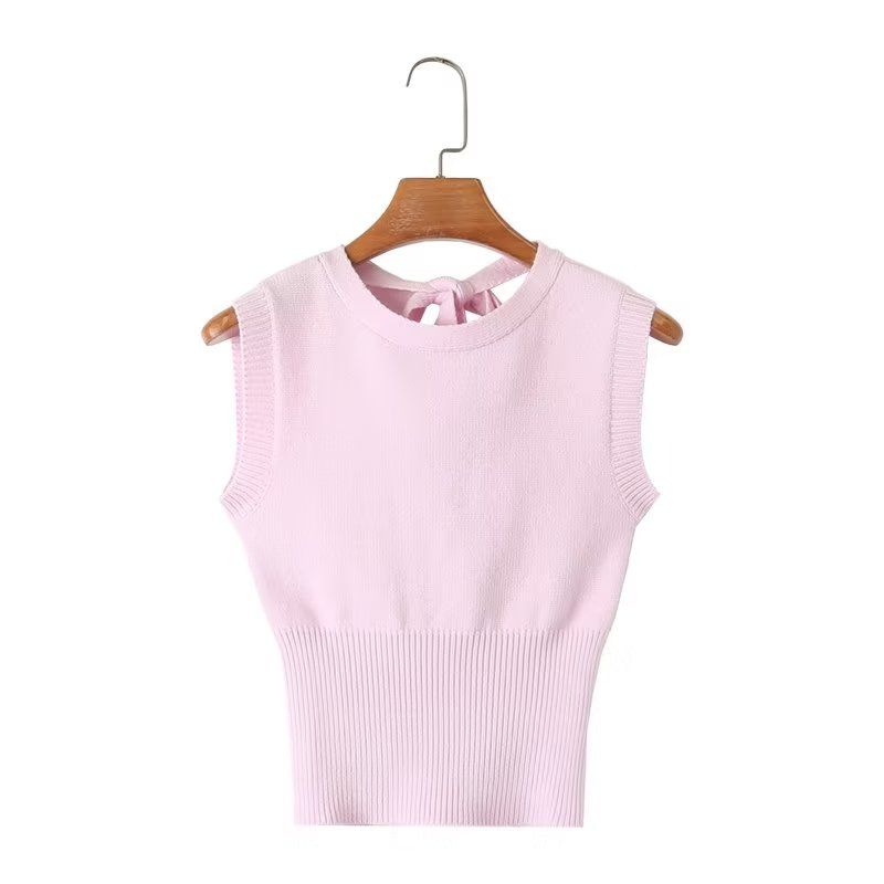 

Южнокорейская женская команда Двусторонний жилет Мини на полых бретелях Pink Knitting Two-Wear Vest(High quality) M