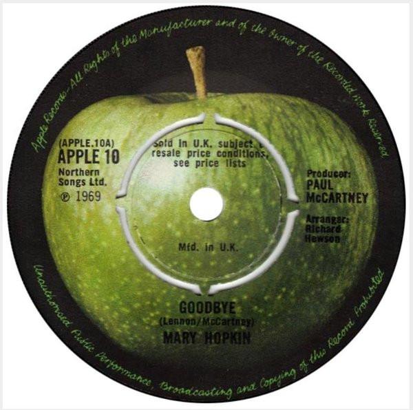 

7inch Record MARY HOPKIN - Goodbye APPLE10 Apple Records 1969 UK Rock Used
