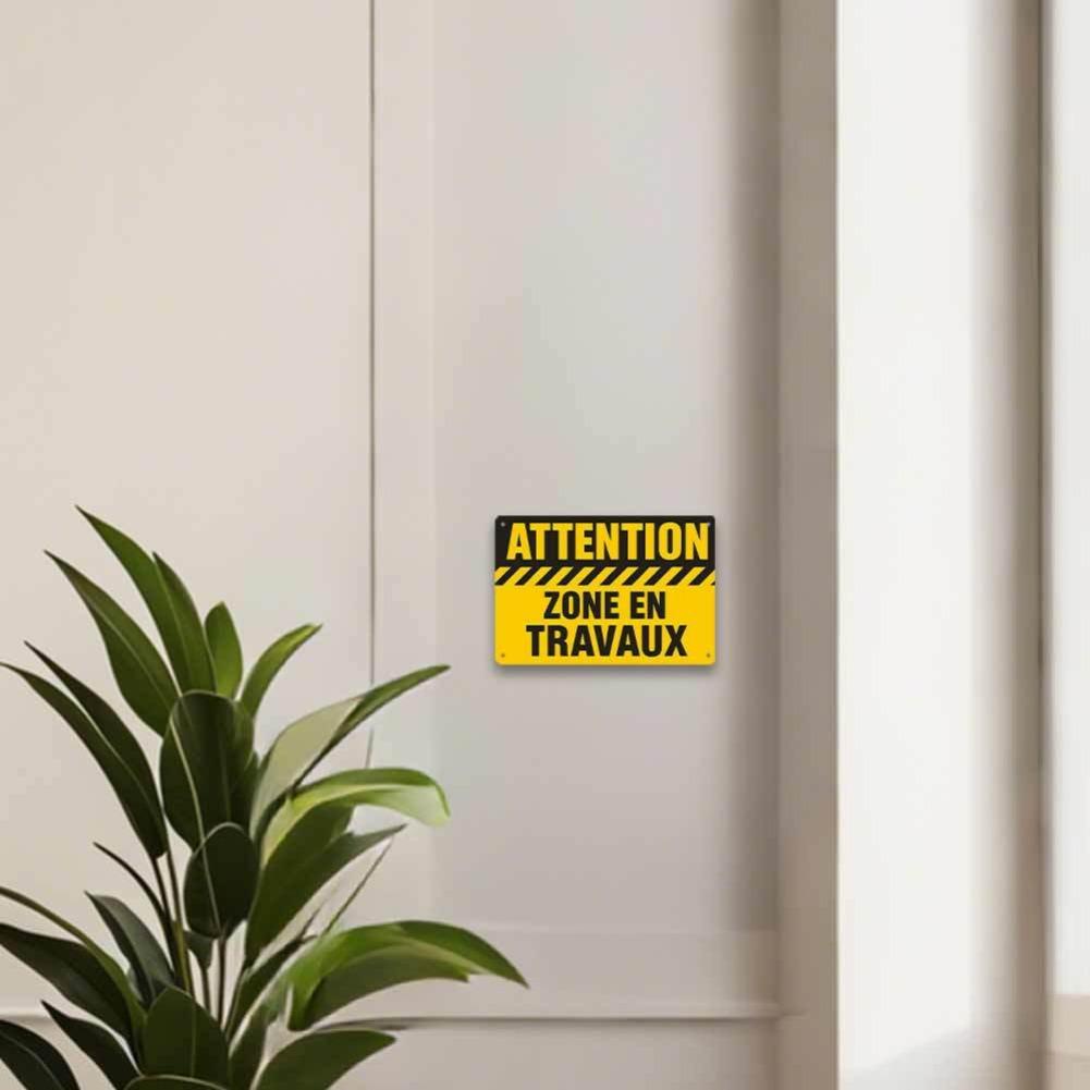 Plano 2D, 1 peça Placa de Alumínio Francesa Vintage "ATTENTION ZONE EN TRAVAUX" para Decoração de Escritório, Impressão com Tinta UV, Durável
