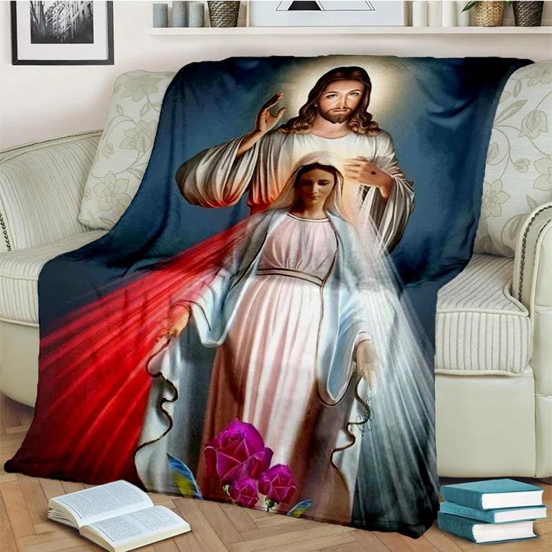 3D Blessed Virgin Mary Jesus HD Blanket,Soft Throw Blanket for Home Bedroom Bed Sofa Picnic Travel Office Rest Cover Blanket Kid